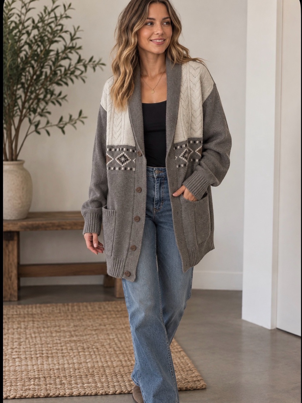 Vintage Style Aztec‎ Fair Isle cardigan/Equestrian/ layering/ Eclectic Grandpa